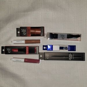 e.l.f. lipstick, lip lacquer,no budget retractable eye liner in charcoal....